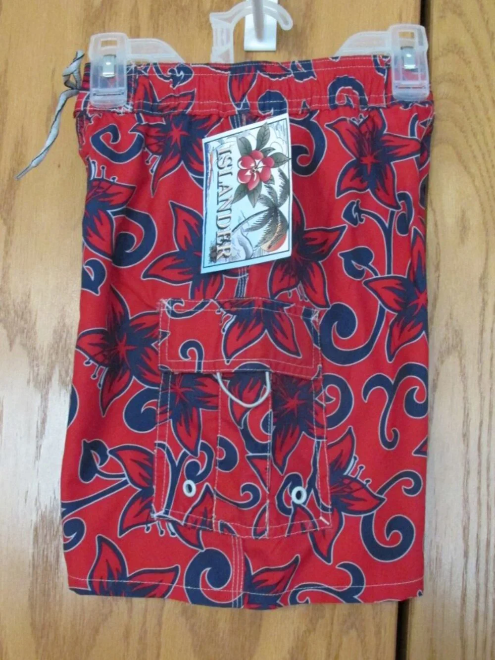 ISLANDER BOY'S SIZE 6 / 7 SWIM TRUNKS RED, BLUE HAWAIIAN SUIT WEAR BOARD NWT